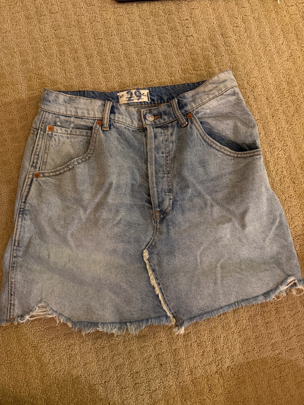 We The Free Light Blue Denim Mini Skirt with Button Waist